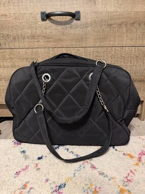Perry Ellis Black Quilted Tote with Chain-Accent Straps